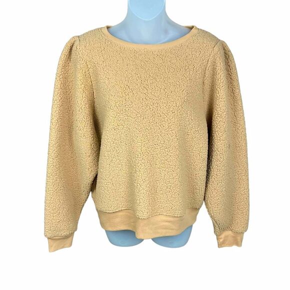 Treasure & Bond Brushed Fleece Sweatshirt Tan Doe Crew Neck  Ribbed Cuffs Large - Picture 1 of 14